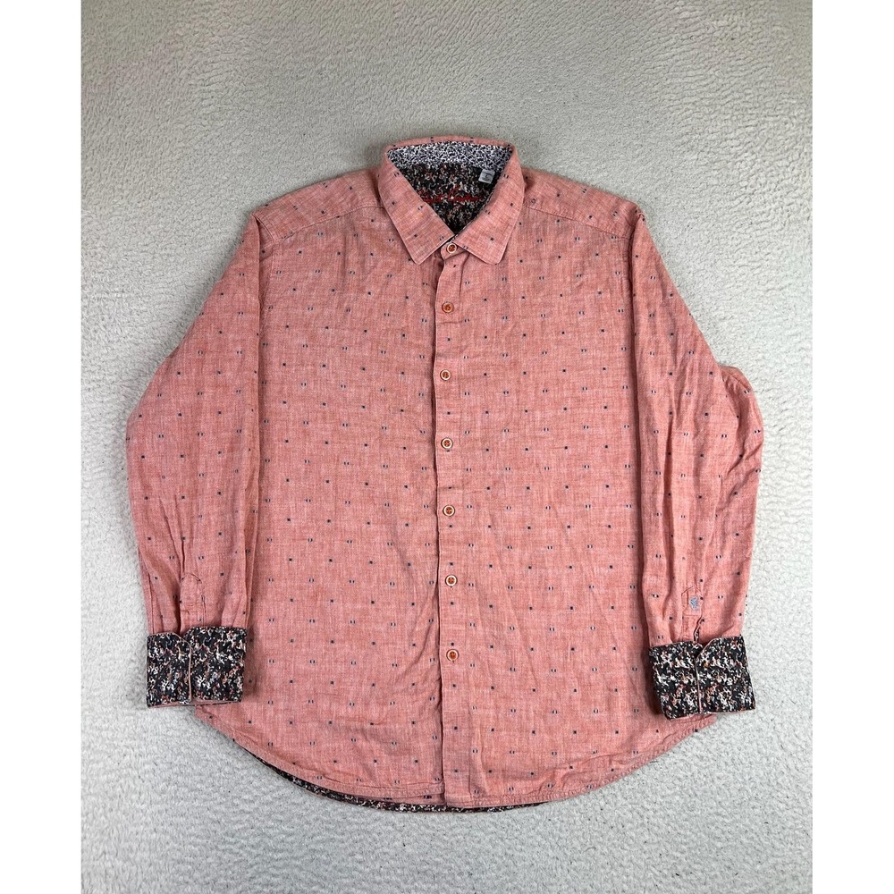 Robert Graham Shirt Men's Large Pink Geometric Button Up Classic Fit Cotton